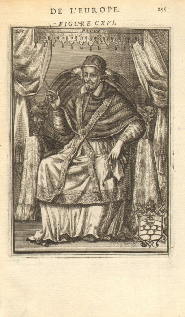 POPE INNOCENT XI. Innocenzo. On throne in regalia. Coat of arms. MALLET 1683